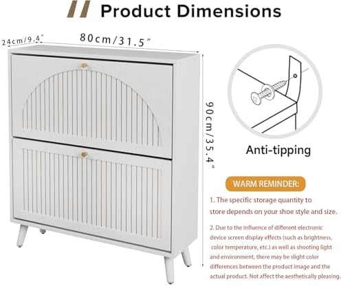 Fsbecl Shoe Storage Cabinet for Entryway with 2 Fluted Flip Drawers, White - Image 2