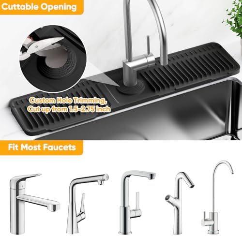 24'' Longer Faucet Mat for Kitchen Sink Splash Guard[7° Slope Fast Self-draining][Snap Lock Fit]Kitchen Sink Faucet Mat Splash Guard Kitchen Sink Area Water Splash Guard Behind Faucet Draining Mat - Image 6