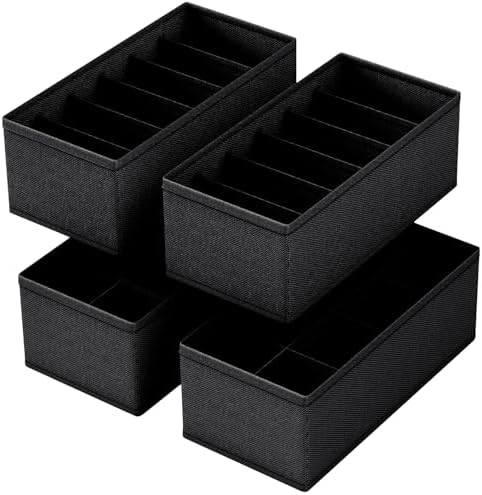 4 PACK Sock Underwear Drawer Organizer Dividers, Collapsible Cabinet Closet Storage Boxes for Clothes, Socks, Lingerie, Underwear, Tie, Belt,Bedroomedroom by FAMALAHEE