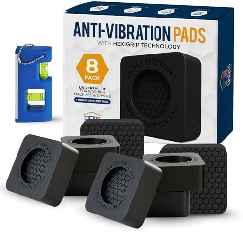Anti Vibration Pads for Washing Machine and Dryer (Set of 8) - Washer Anti Vibration Pads with HexiGrip™ - Washing Machine Accessories & Leveling Pads - Vibration Dampening Mat by LindasEssentials