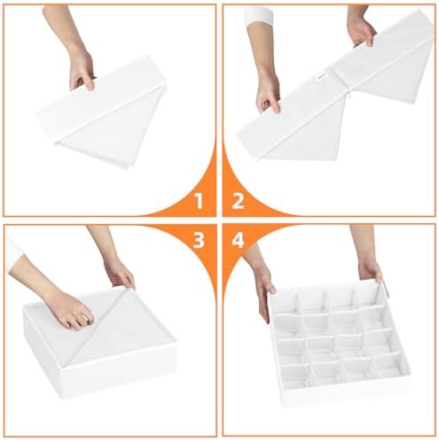 Criusia Drawer Organizer - 6 Set Clothes Organizer for Closet & Bedroom - 90 Cells Bins for Sock, Underwear, Bra, Baby Clothes - Washable & 10xDurable than Non-Woven Fabric (White) - Image 7