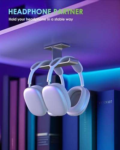 All Aluminum Headset Headphone Stand Hanger Under Desk Designed [Patented] Headphone Holder Hook by Strong Adhesive & Screws,PC Gaming Accessories Compatible with PC Gaming DJ Headsets,Silver - Image 3