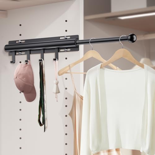 Supforce 12" Valet Rod for Closet Pull Out with 4 Hooks, Matte Black by Supforce
