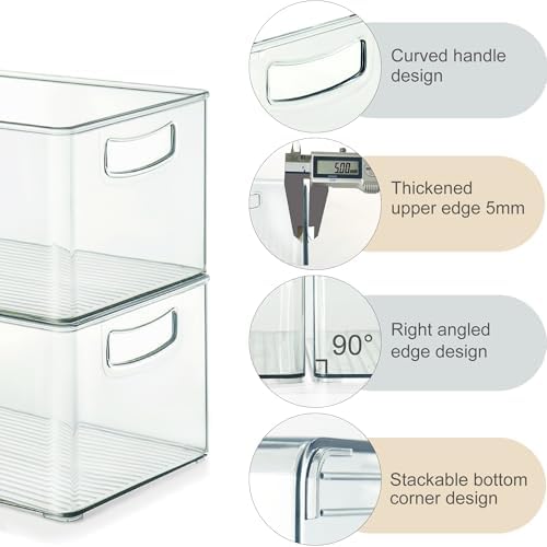 Heyuzb 16 PACK Freezer Organizer Bins Fridge Organizers and Storage Stackable Refrigerator Organizers Bins with Side Handles Clear Storage Bins for Pantry, Under Sink, Kitchen Cabinet - Image 4