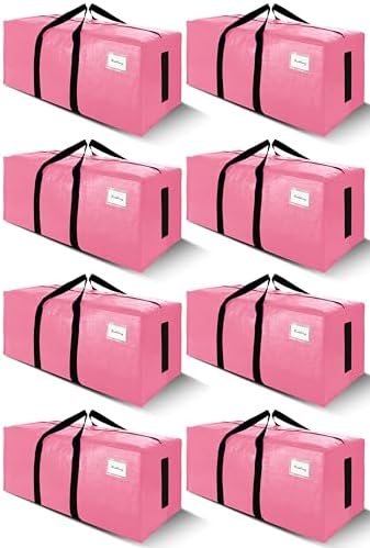 SWEET DOLPHIN 8 Pack 200LB Heavy-Duty Moving Bags with Wrap-Around Handles, Extra Large Storage Totes for Space Saving, Clothes Storage Bags, College Dorm Essentials, Pink, 24 Gal by SWEET+DOLPHIN