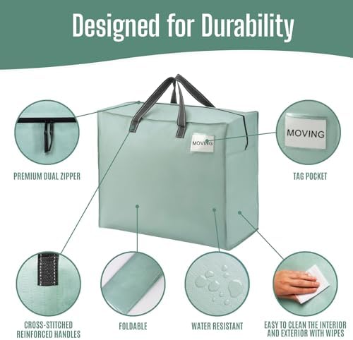 VENO Heavy Duty Moving Bags, Storage Bags, 22 Gallon, Light Green, 4 Pack - Image 5