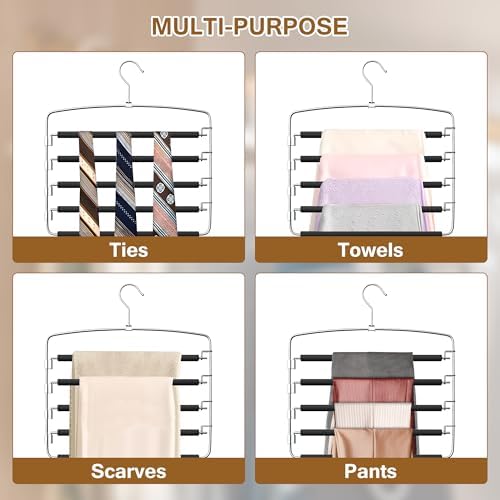 Pants Hangers, 6 Pack Anti-Slip Space Saving Hangers, 5 Layer Swing Arm Pants Hanger Stainless Steel with Non-Slip Padding, Closet Organizers & Storage for Pants Trousers Jeans Scarf - Image 6