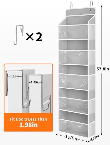 JARLINK Over The Door Toy Storage Organizer w/Clear Window, Light Grey - Image 2