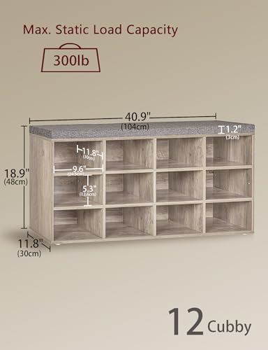 DINZI LVJ Shoe Storage Bench with Cushion, 40.9" Cubby Shoe Rack, 12-Cubby - Image 3