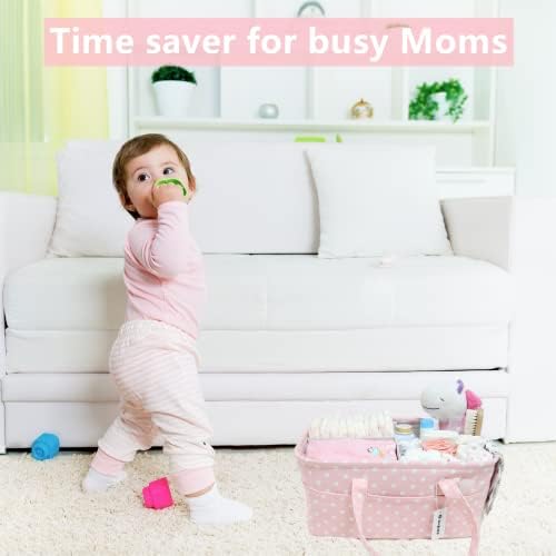 Pink Diaper Caddy Organizer for Baby Girl-Large Portable Diaper Caddy Basket for Changing Table-Diaper Organizer Caddy-Car Travel Tote Bag-Newborn Registry Baby Shower Basket for Diapers & Wipes - Image 3