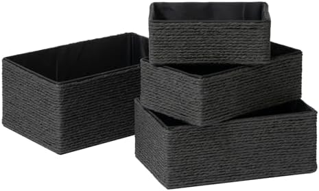 LA JOLIE MUSE Bathroom Basket Organizers, Paper Rope Storage, Black 4 Pack by LaJol%C3%ADeMuse