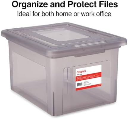 STAPLES Plastic File Box with Snap Lid, Letter/Legal, Frost Gray, 4-Pk - Image 4