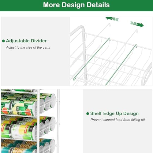Vrisa Can Organizer for Pantry 7 Tier Canned Food Organizer Can Storage Rack Holds Up to 84 Cans Rolling Soda Soup Vegetable Can Goods Dispenser Shelf for Kitchen Pantry Cabinet, White - Image 3