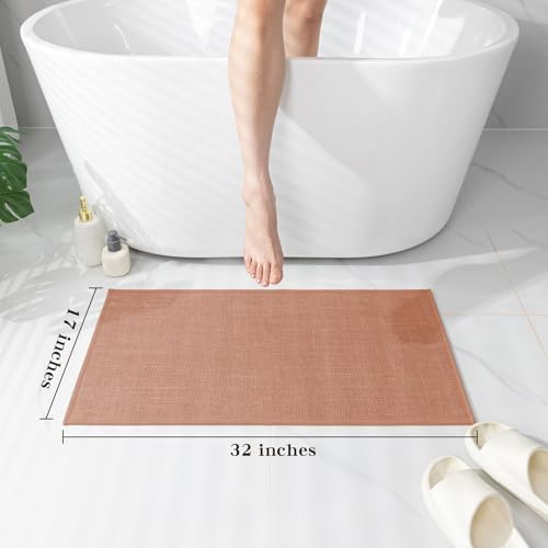 chakme Bathroom Rugs Mat 32x17, Ultra Thin Non Slip Bath Mat Quick Dry Absorbent Bath Mat for Bathroom Floor, (Dark Pink, 32"x17") - Image 2