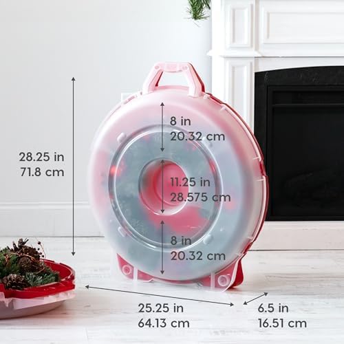IRIS USA 2-Pack 24" Wreath Storage Container with Latches, Clear/Red - Image 4