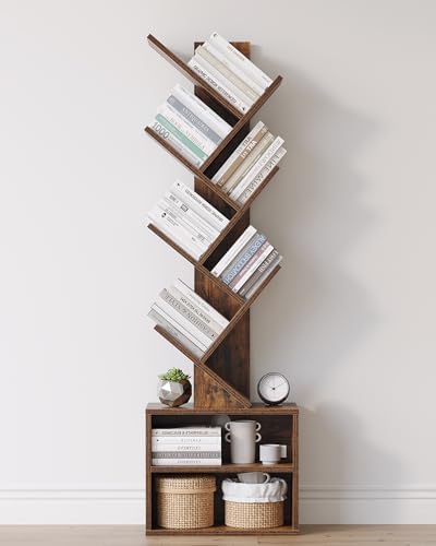 SUNMORY 6 Tier Tree Bookshelf, Tall Small Bookcase with Storage Cabinet by SUNMORY