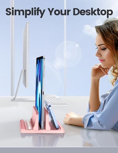 Vaydeer Vertical Laptop Stand Holder Plastic Adjustable Desktop Notebook Dock Space-Saving 3 in 1 for All MacBook Pro Air, Mac, HP, Dell, Microsoft Surface, Lenovo, up to 17.3 inches (Pink) - Image 6
