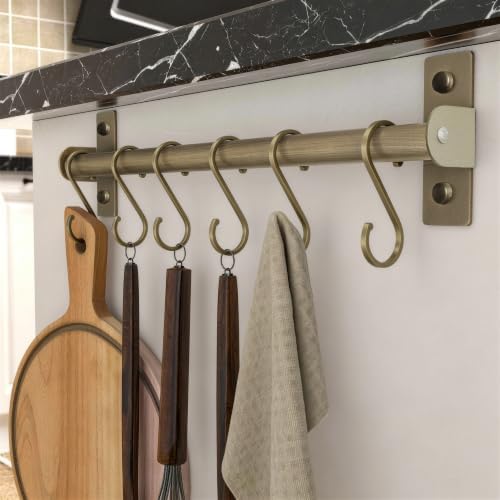 Dseap Kitchen Utensil Holder Hanger, Pot and Pan Rack wall mounted, Kitchen Rail with 8 Hooks for Hanging Cooking Utensils, Mugs, Spoons, Wall Mounted, Bronze New, Pack of 2 - Image 4
