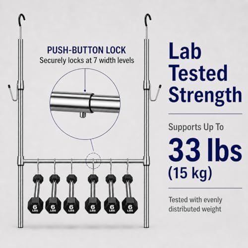 Adjustable Metal Hanging Closet Rod Extender with Hooks, Chrome - Image 5