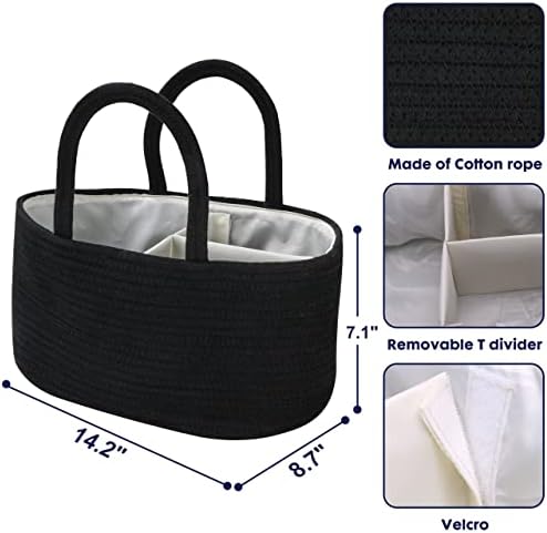 XUANGUO Cotton Rope Baby Diaper Caddy Organizer Basket for Boys Black - Image 3