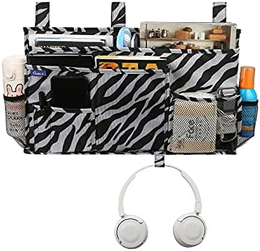Surblue Bedside Caddy Hanging Organizer Storage Bag Pocket for Bunk, Hospital, College Dorm Rooms, Baby Bed Rails, Camp - 8 Pockets (Large, Zebra) - Image 2