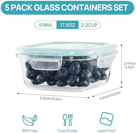 Vtopmart 5Pack 17.5oz Glass Storage Containers with Lids, Green - Image 2