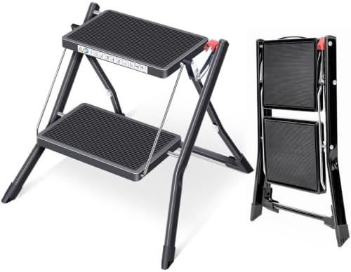 KINGRACK Folding Step Ladder, 2 Step Foldable Step Stool with Handle,Black by KINGRACK
