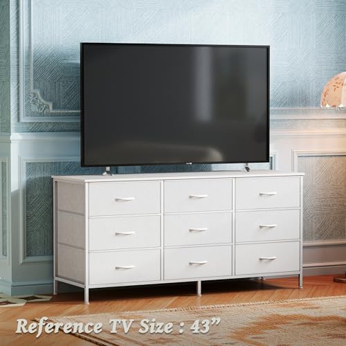 Huuger 9 Drawer Dresser, 47 Inch TV Stand for 50, 55 Inch TV, Entertainment Center with Drawers, Fabric Dresser Chest of Drawer for Bedroom, Closet, PU Leather Surface, White - Image 6