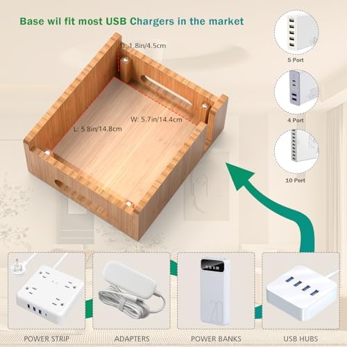 Pezin & Hulin Bamboo Charging Station with USB Charger,5Cables-Natural - Image 5