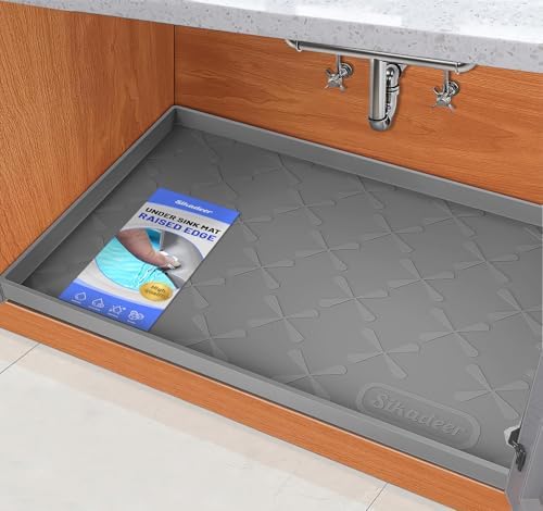 SIKADEER Waterproof Under Sink Mat Silicone 37"x19", Kitchen Cabinet Liner by SIKADEER