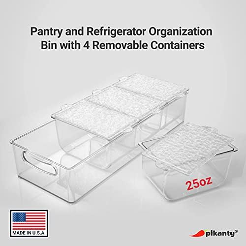 Pikanty Condiment Server Tray with 4 Removable Containers and Lids - Taco Bar, Pizza Bar, Burger Bar, Salad Toppings Organizer with Carry Handles, Dishwasher Safe, Made in USA - Image 4