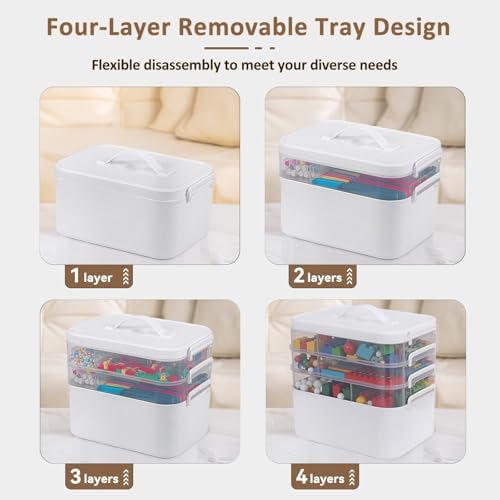 Gifhomfix 4-Layer Plastic Craft Organizers and Storage Box with Removable Trays, Storage Containers with lids and Handle, Art Supply Storage Organizer for Organizing Bead, Sewing, Tool - Image 4