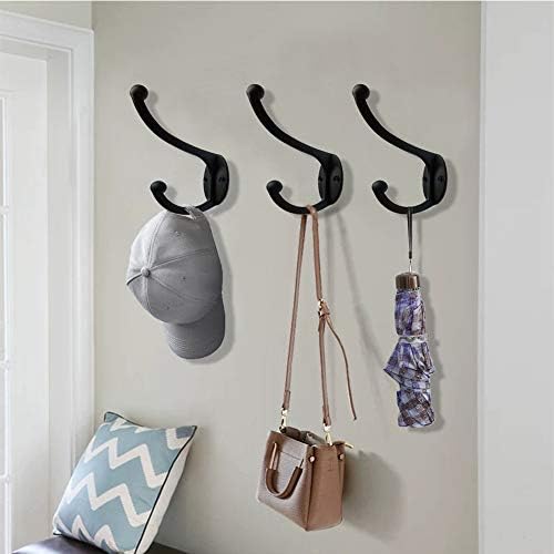 ZEYU 20Pcs Wall Hooks, Coat Hooks Hardware Heavy Duty Hooks for Hanging Coats Double No Rust Black Hook Wall Mounted with Screws for Key, Towel, Bags, Cup, Hat - Image 6