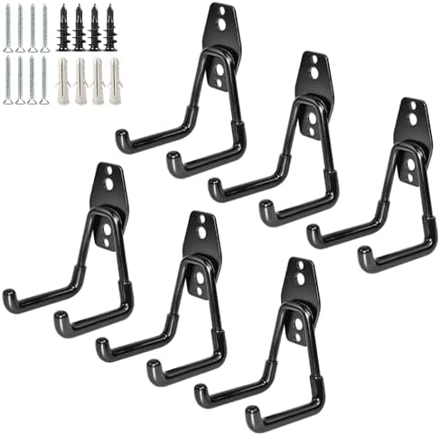 GeeWatom Garage Storage Utility Hooks，Garage Garden Tool Organizer，Steel Wall Mount Hooks, Garden Small U Hooks (6 Pack-Black) by GeeWatom