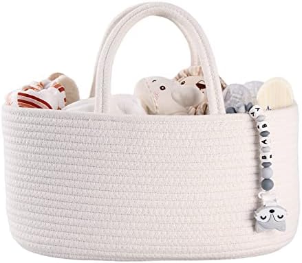 XUANGUO Cotton Rope Baby Diaper Caddy Organizer Basket with Handles White by XUANGUO