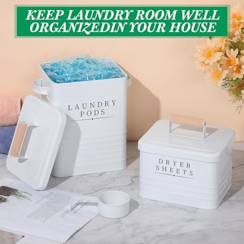 2 Pcs Farmhouse Metal Laundry Detergent Pod Container, Dryer Sheet Holder - Image 6