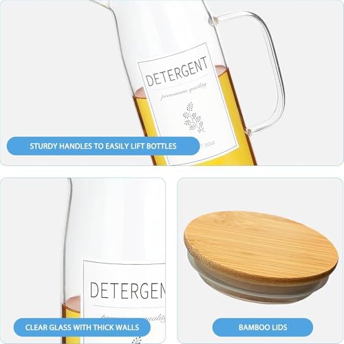 Laundry Detergent Dispenser Set with Bamboo Lids and Handles - Easy Pour 3 Pack 50 oz Liquid Laundry Containers for Laundry Room Organization and Storage - Image 6