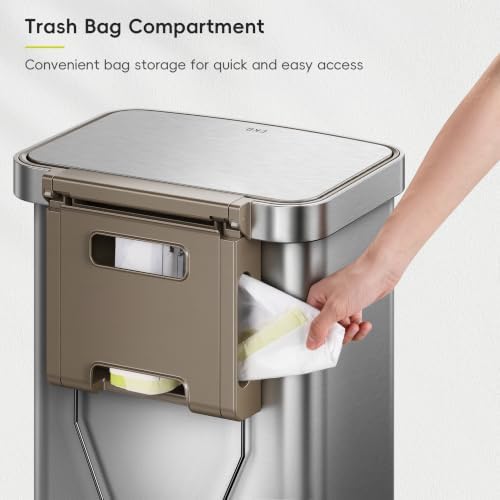 EKO Hudson Matte Stainless 50 Liter/13.2 Gallon Step Trash Can with Rear Trash Bag Storage Compartment - Image 5