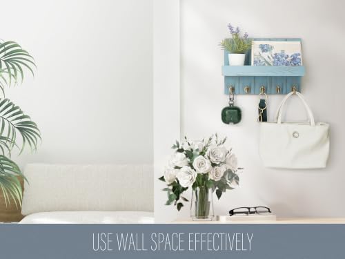 Rebee Vision Key Holder Wall Mount with Shelf for Entryway, Distressed Blue - Image 4