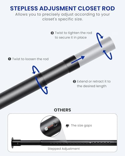 Supforce Closet Rod Heavy Duty, 17-54in Stepless Adjuatable Closet Pole - Image 2