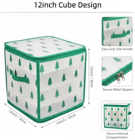 Christmas Ornament Storage Box, Christmas Tree Ornament Organizer, Hard Plastic Storage Container with Dividers, Clear Design Waterproof Case for 3" Seasons Balls - Image 2