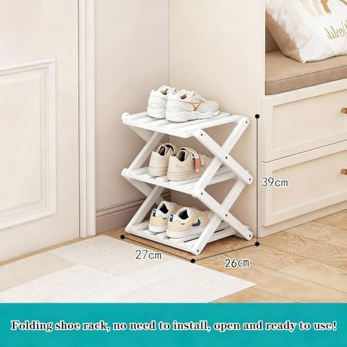 Vertical Small Shoe Rack White, 3 Tier Portable Folding Shoe Storage Rack, Without Installation Free Standing Shoe Rack for Corridors, Bedrooms Living Room Corner and Small Spaces - Image 2