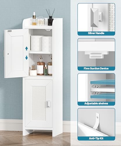 Akxomel Rattan Small Bathroom Cabinet Narrow Toilet Paper Organizer White - Image 5