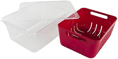 Kitchen Spaces KSCB12-AMZ Colander Bin Stackable Food Storage Organizer for Fridge, Freezer, and Pantry, 8.8" x 6.8" x 3.9", Red & Clear - Image 4