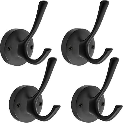 TOFIIGREM Matte Black Wall Hooks, 4 Pack Heavy Duty Coat Towel Hook Metal Double Backpack Hook Wall Mounted, Bath Towel Hooks for Entryway Cubicle Bathroom Closet Garage by TOFIIGREM
