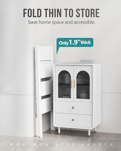 WOA WOA 4 Step Ladder, Foldable Step Stool, 300lbs Load, White - Image 5