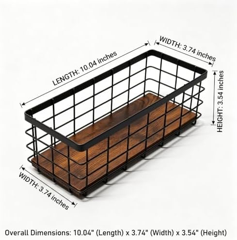 Small Black Metal Wire Storage Basket with Wood Base (Black+Brown, 1 Pack) - Image 7