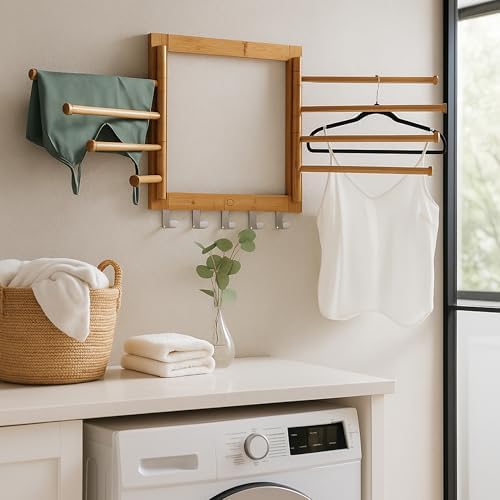 Honey-Can-Do Bamboo Wall-Mount Swivel-Arm Drying Rack, 80 lb, Natural - Image 5