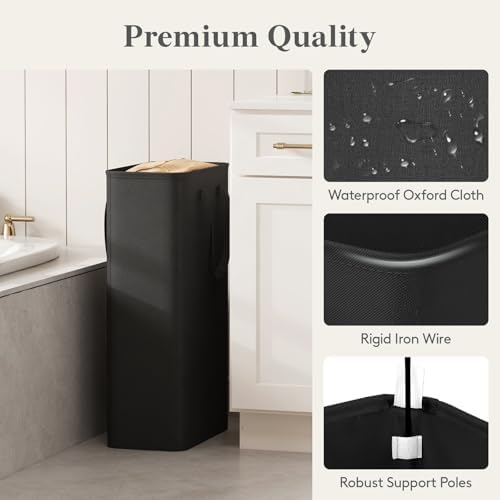 Lifewit Slim Collapsible Laundry Basket with Handles, 65L, Black - Image 4