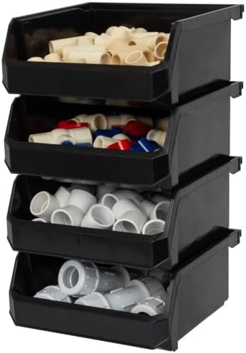 ReadySpace Medium-Wide Stackable Plastic Storage Bins, 4-Pack, Black by Akro-Mils